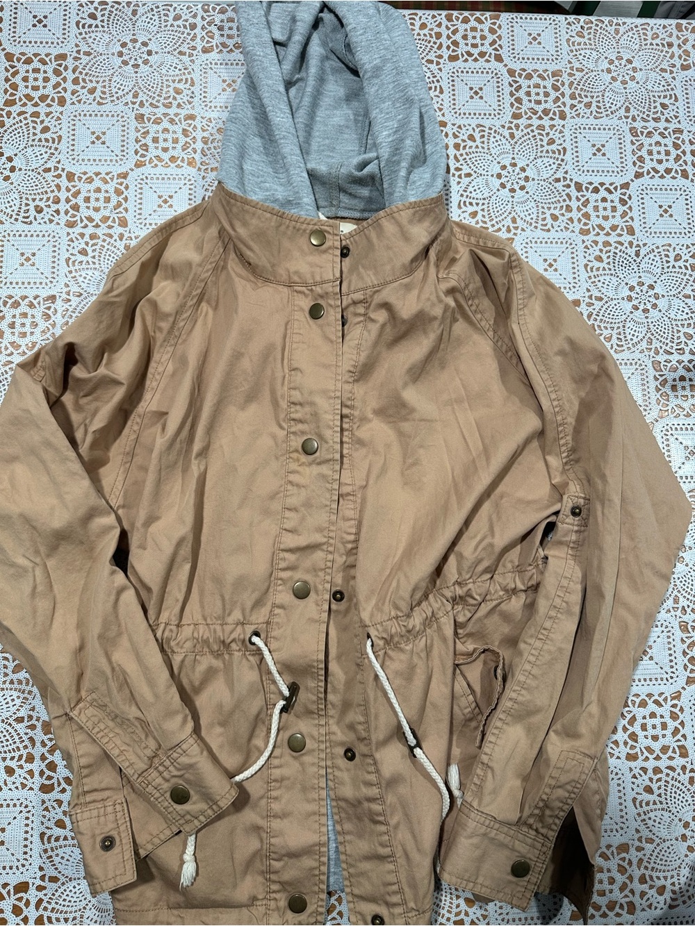 Life in Progress Utility Jacket Men’s Medium Tan Brown Hooded Anorak